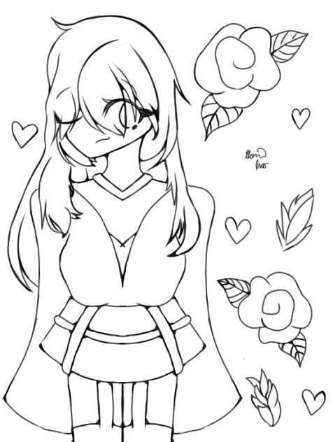 A Girl with Roses Lineart