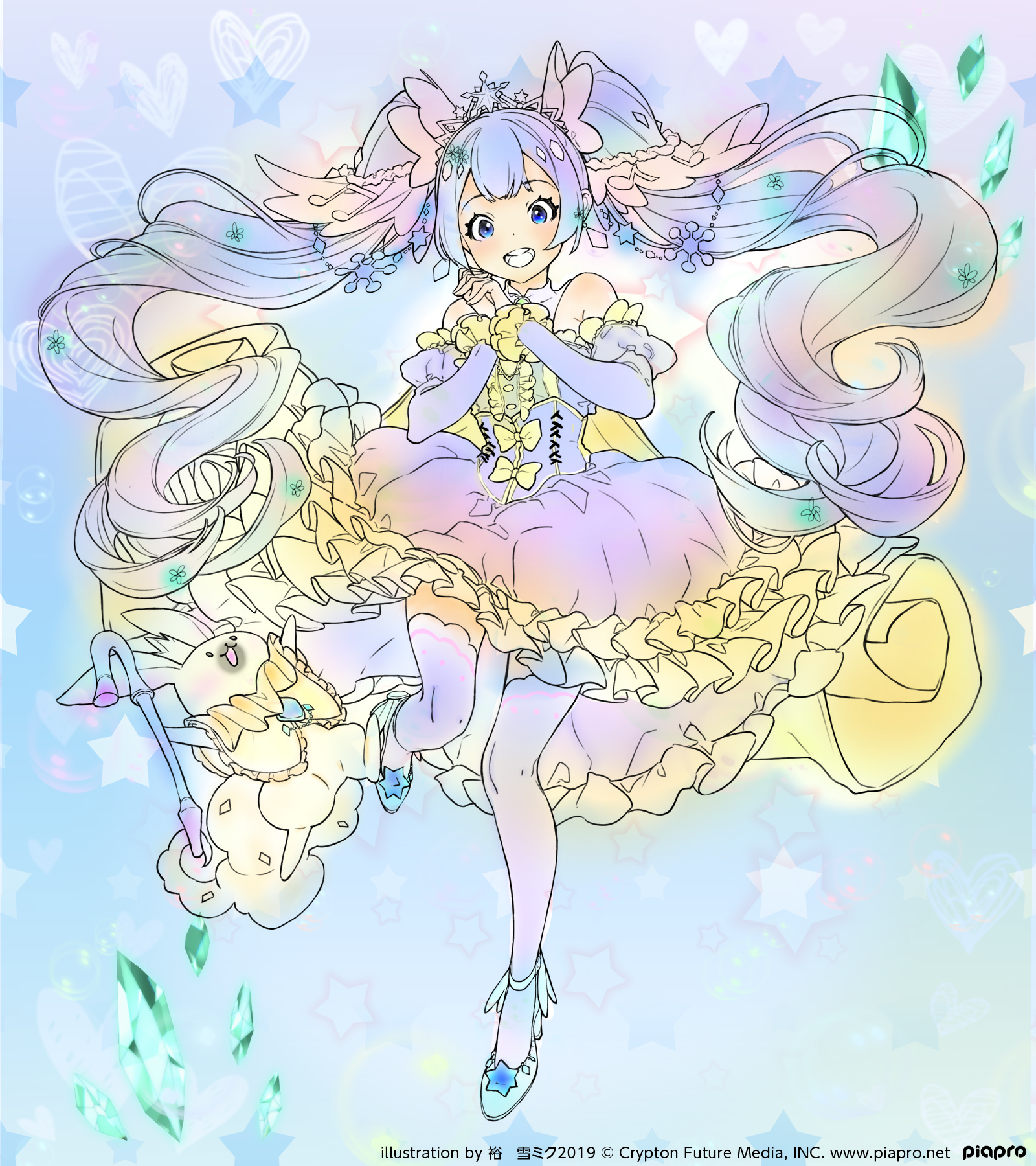 イッカクのパステル画 パステル水彩画のイッカクのクリップアート：星