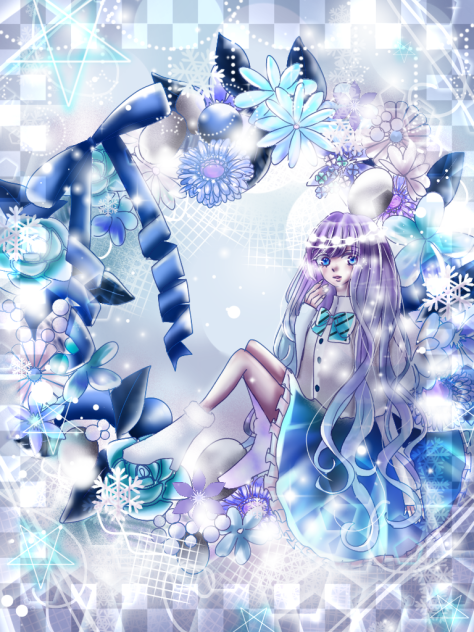 青い世界で、雪が舞う。