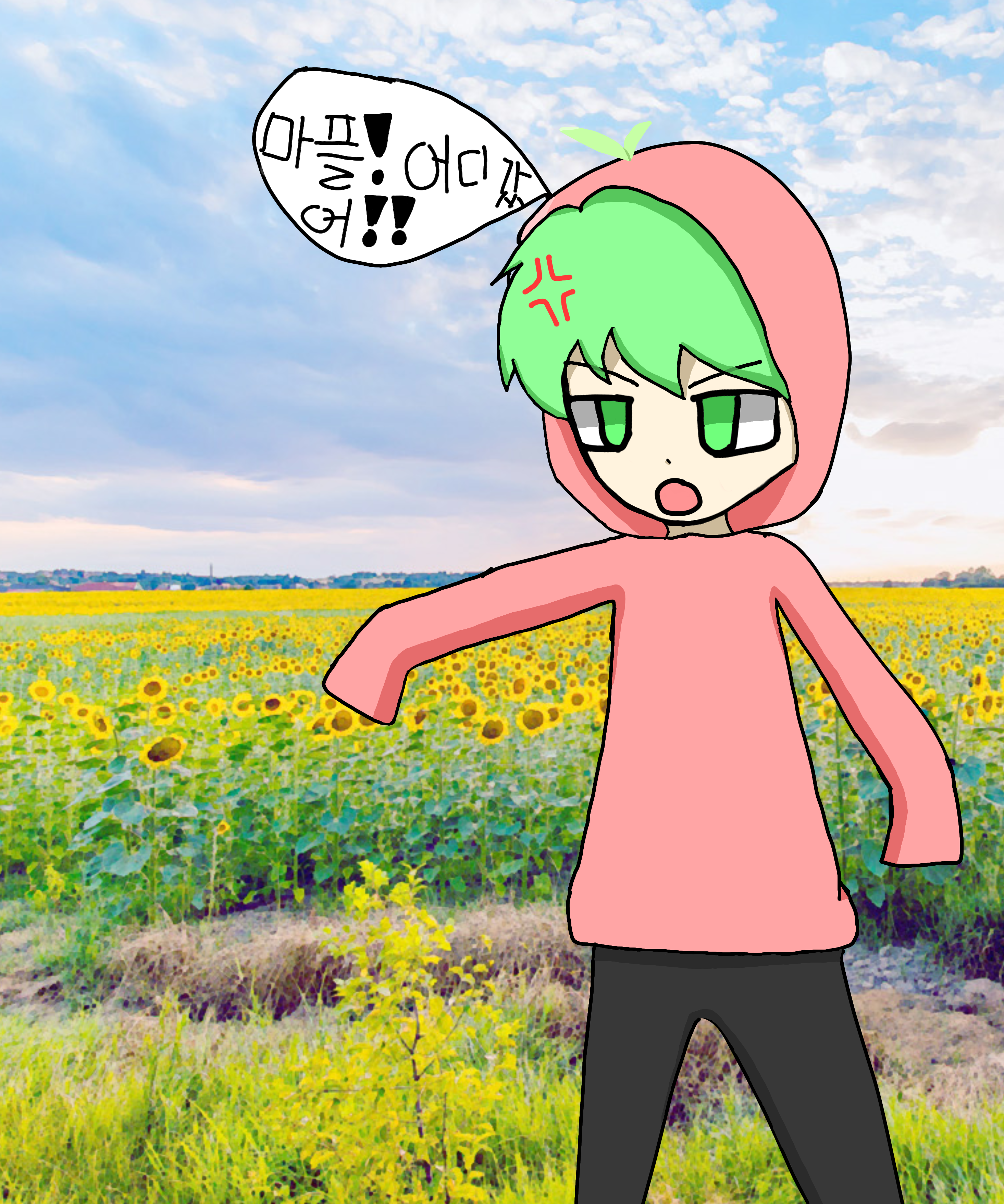 사과후드티를 입힌 마플을 찾으려는 운터 - ibisPaint