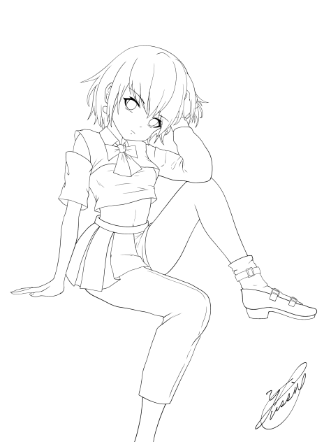 Girl at the window（線画）