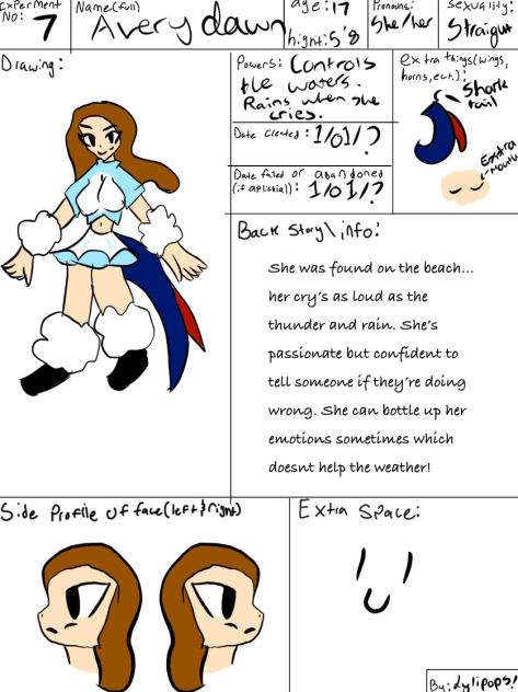 My failed experiments character ref
