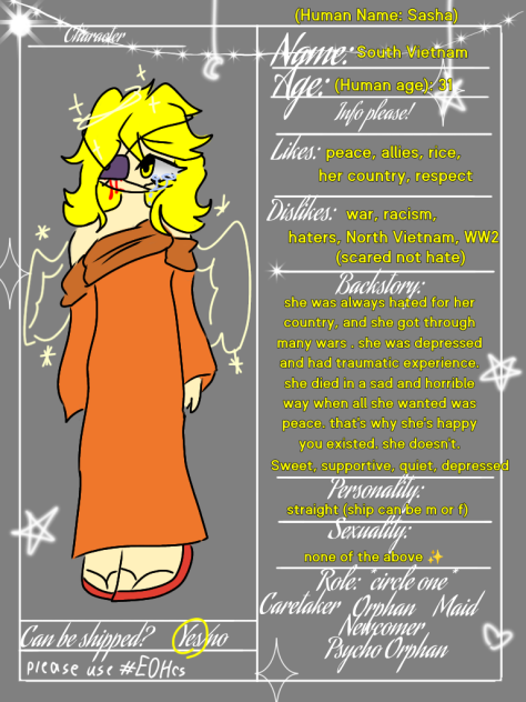 South Vietnam Character Sheet