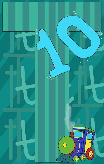 Letter T for train and ten (10)