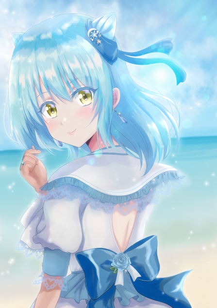 振り向きパステルブルー