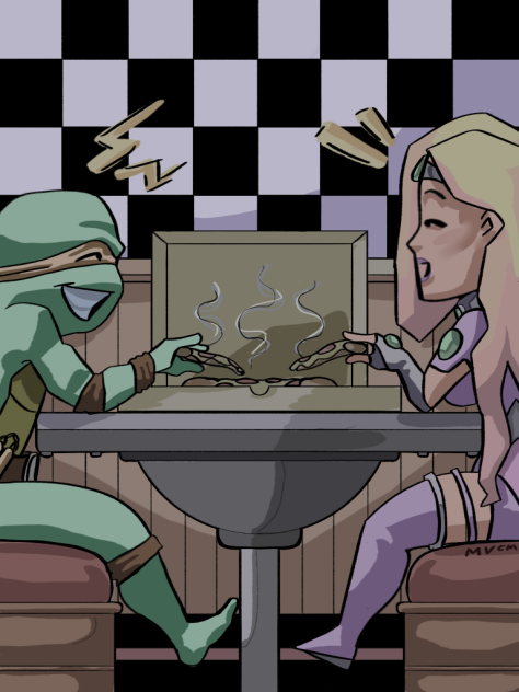 Mikey and Starfire pizza date!(not rly-)