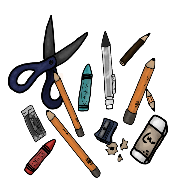 A bunch of school supplies