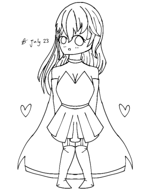 Lovely girl in a skirt and cape Lineart