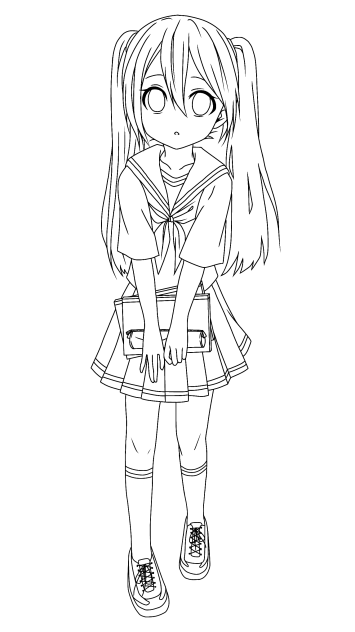 【線画】学生ミク