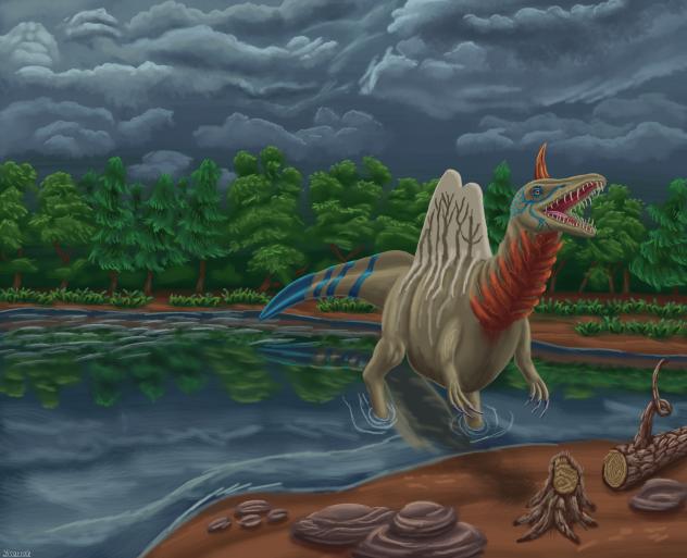 Spinosaurus mirabilis in a River