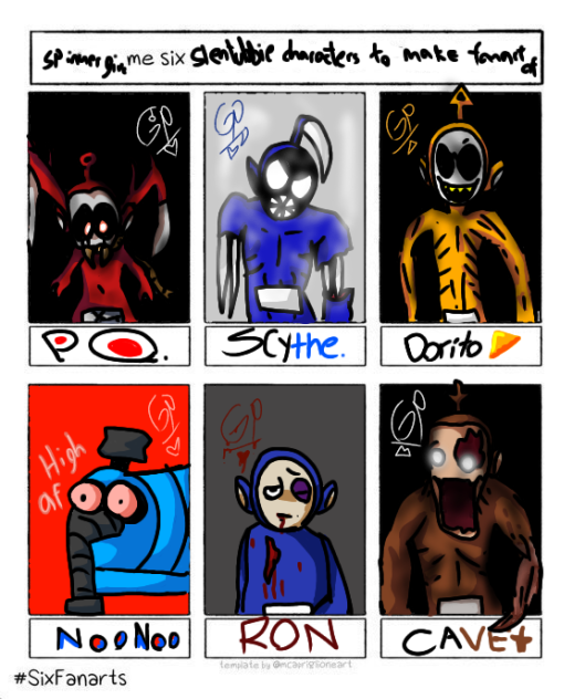 making fanart of 6 random slendytubbies