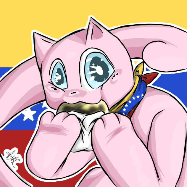 Mew venezolano eating arepa