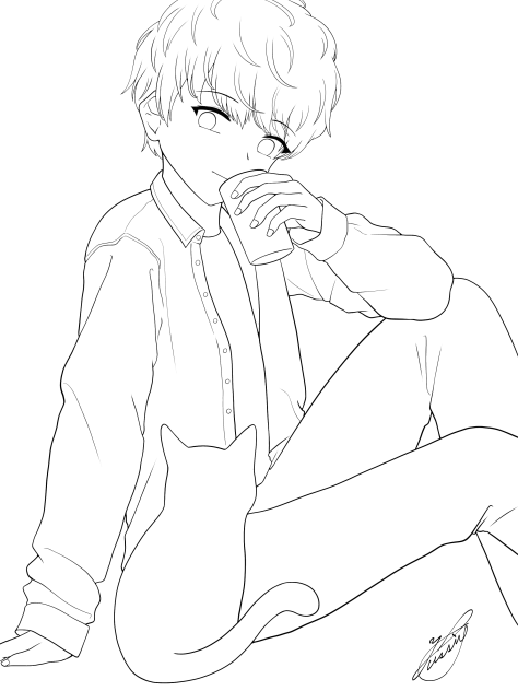 いたおさんとねこ（線画）