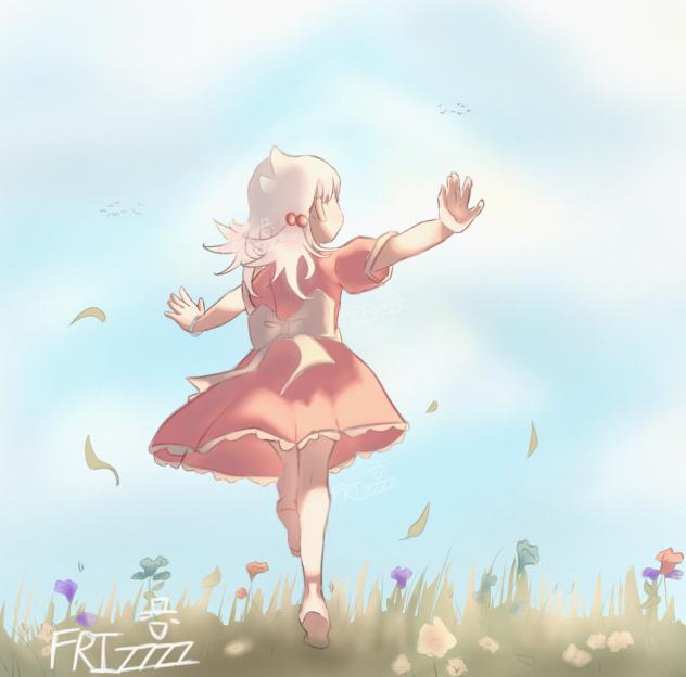 Happy Mimi playing in flower field