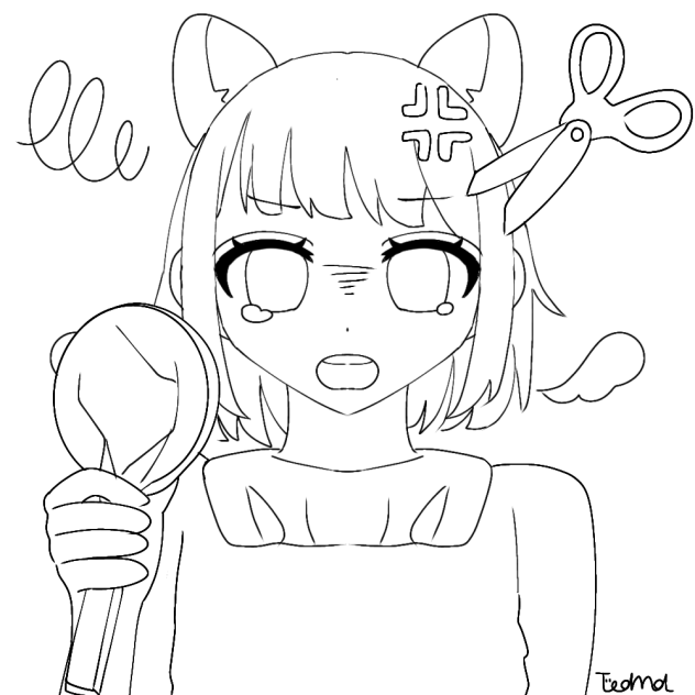 前髪切りすぎ💢（線画）