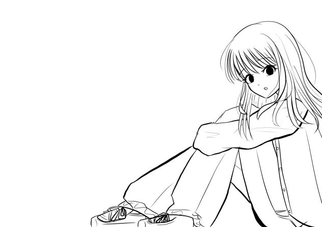 青系女子　塗り絵