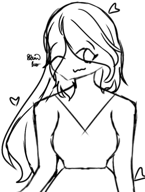 A Girl with Hearts Sketch