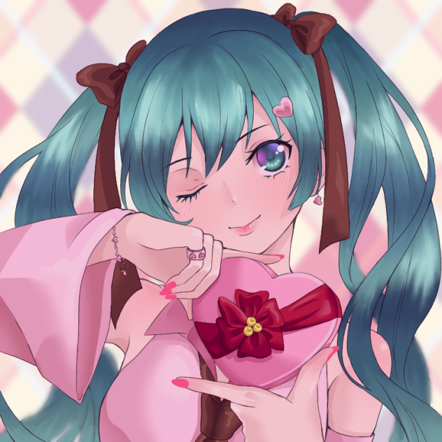 ぬりえ　バレンタイン(ミク)