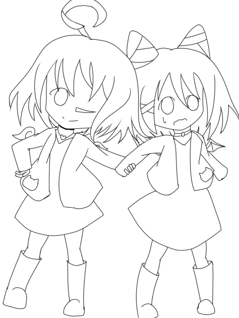 天理ちゃんと悪羅ちゃん  線画★