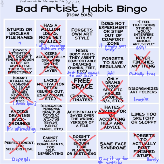 Artist Habit Bingo