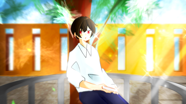 中庭で＿