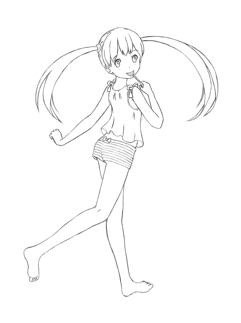 線画 部屋着でおやつ