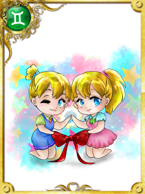 シリーズ１２星座 ふたご座をカード風に描いてみた。