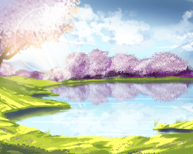 Cherry Blossom Lake Side - ibisPaint