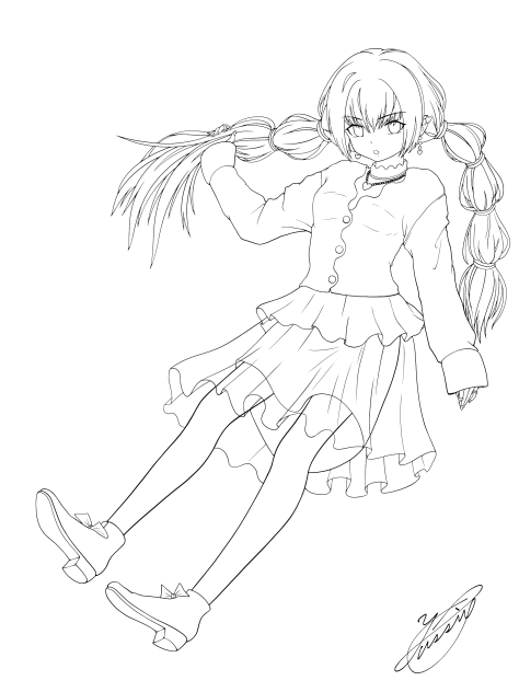 Fluffy Cardigan Girl（線画）