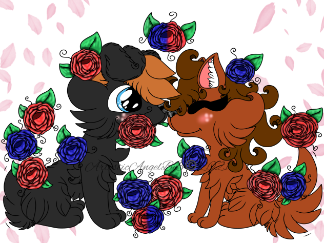 Black And Brown Pups In Love