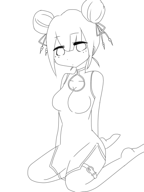 【線画】チャイナ服の女の子