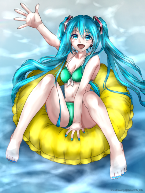 水着ミク 線画(塗らせていただいた。)