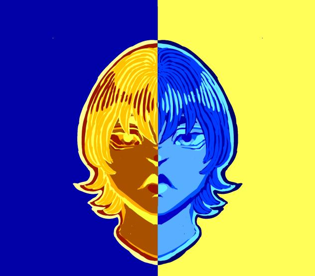 blue and yellow split
