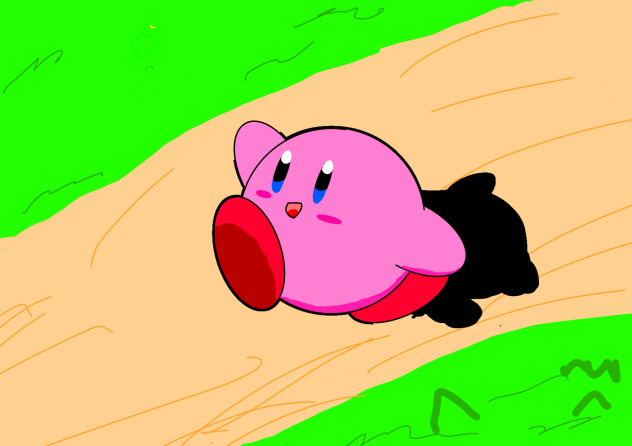 野原で歩くカービィ