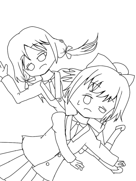 オリキャラちゃん2人(^ω^≡^ω^)線画