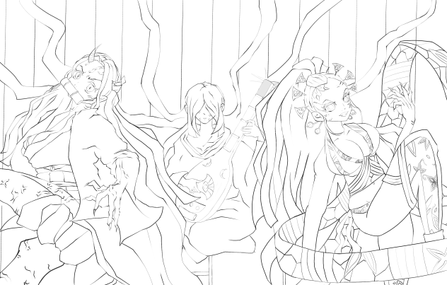 Demon girls line art