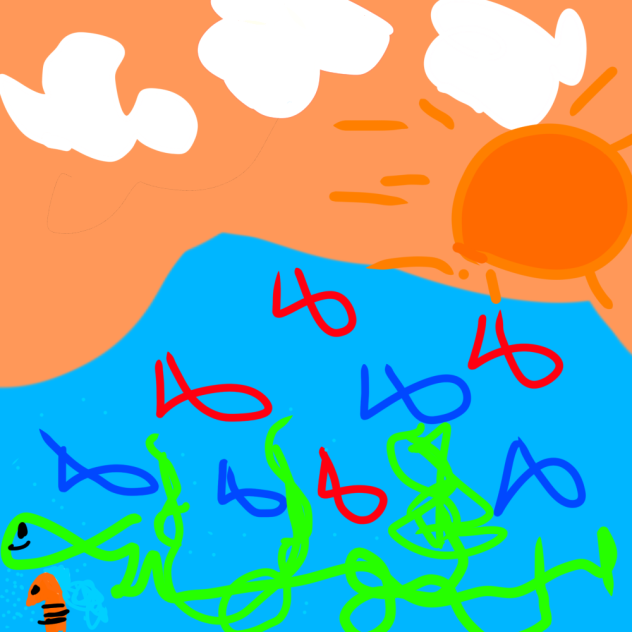 弟が描いた夕焼けと海