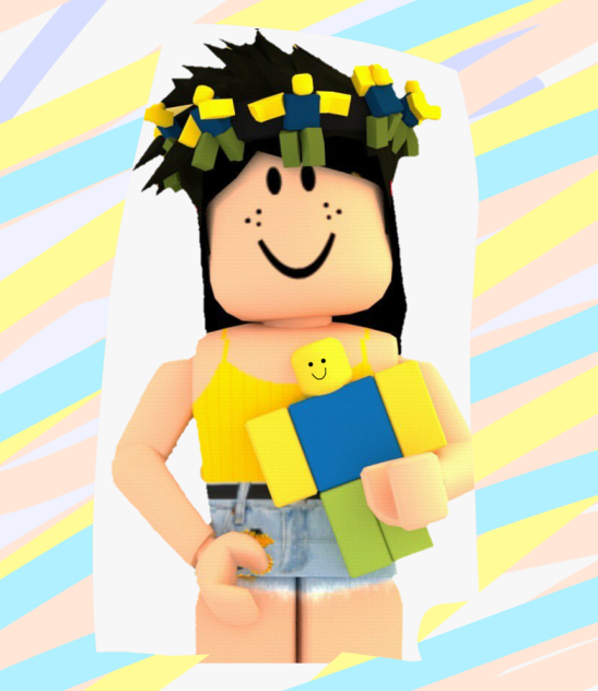 A picture of a roblox girl holding a toy