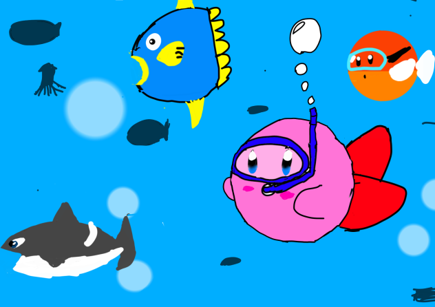 海を泳ぐカービィ