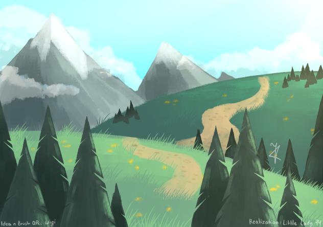 Peaceful path between hills