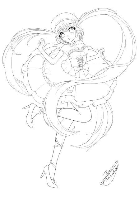 ハートツインテ（線画）