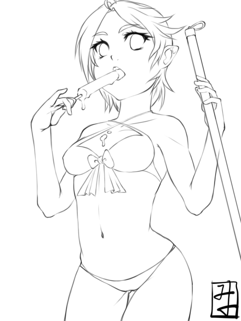 ただ今プール掃除(サボり)中！line art