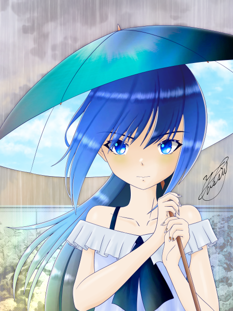 While holding an umbrella
