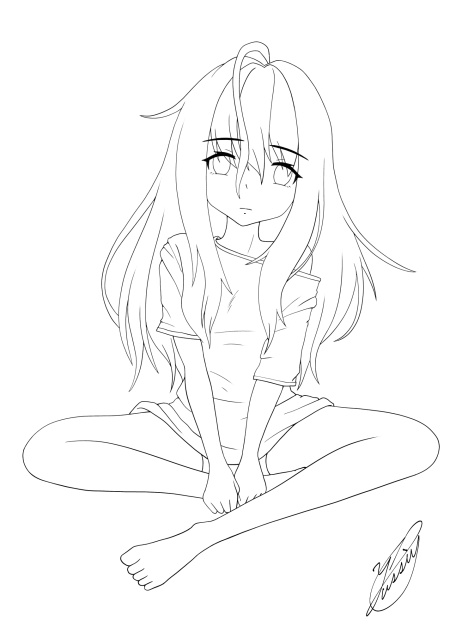 Oversleeping girl（線画）