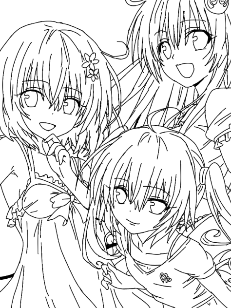 線画 ララ＆モモ＆ナナ  塗っていただきたい2