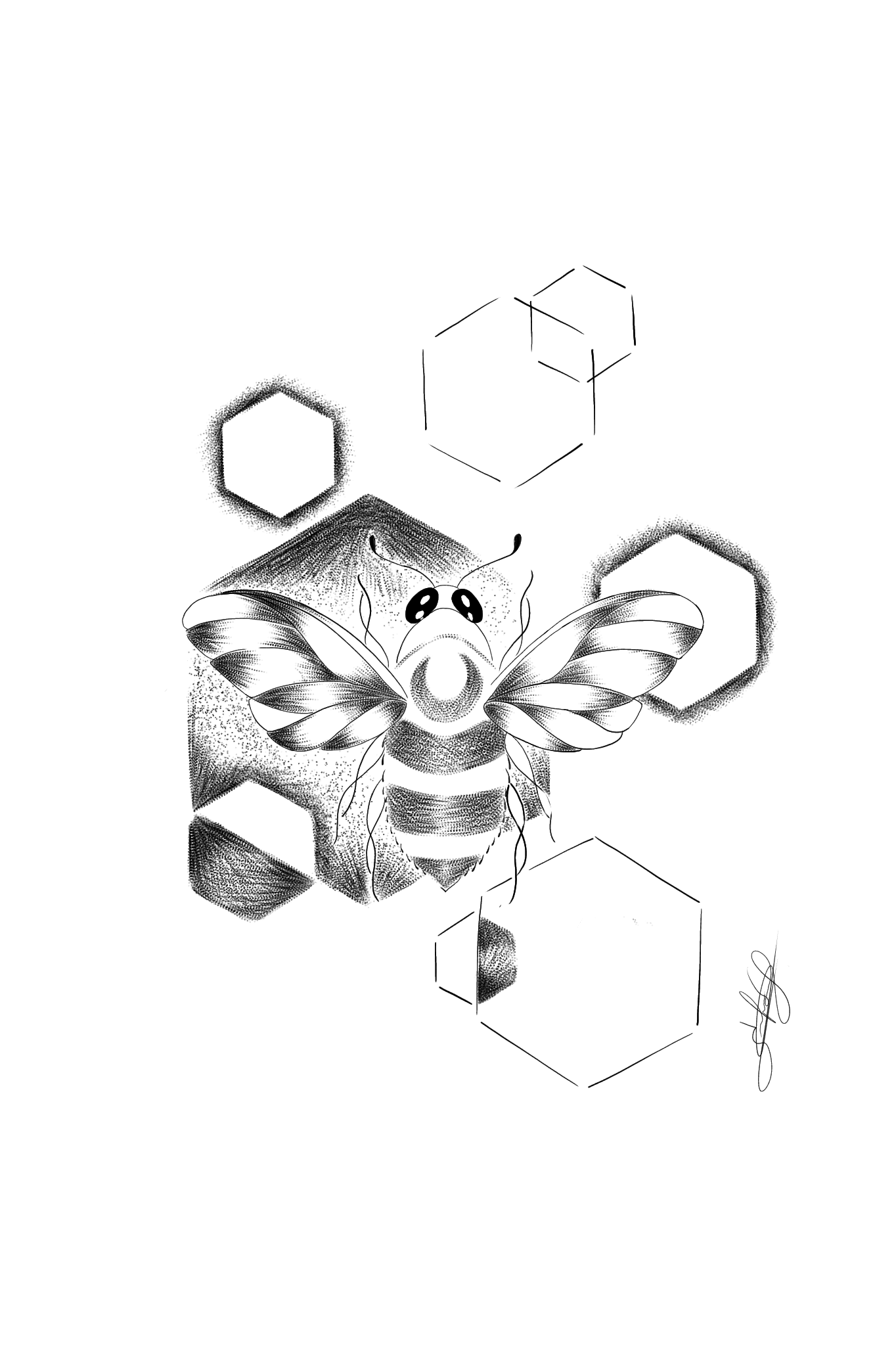 bee fine line moon - ibisPaint