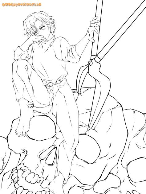 善逸と骸骨 線画