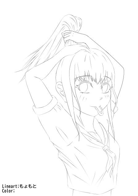 セーラー服女子（線画）