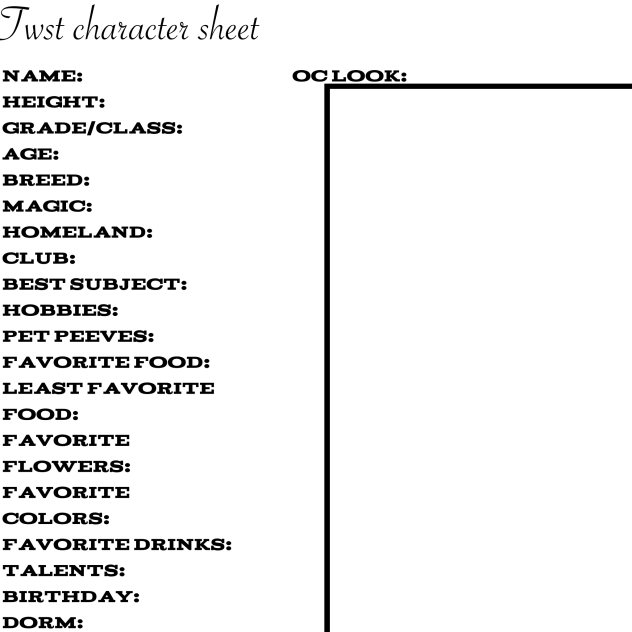 TWST character sheet for comic