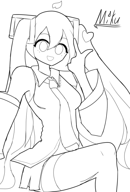 Line Art Sketch Miku